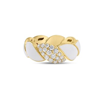 Roberto Coin San Marco 18K Yellow Gold 0.30cttw Diamond & White Enamel Ring - Ring Size 6.5