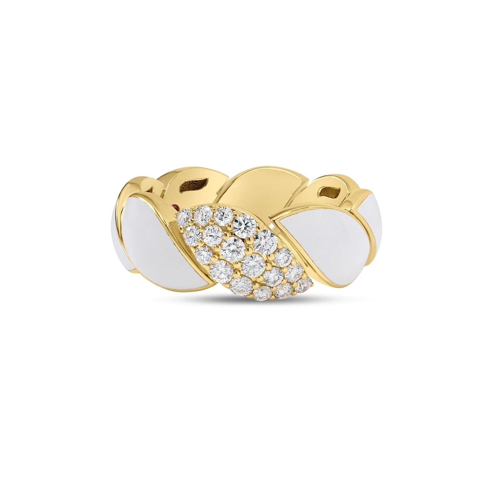 Roberto Coin San Marco 18K Yellow Gold 0.30cttw Diamond & White Enamel Ring - Ring Size 6.5