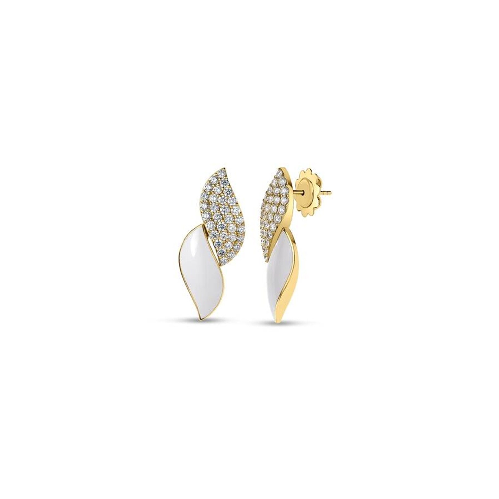Roberto Coin San Marco 18K Yellow Gold 1.45cttw Diamond & White Enamel Drop Earrings