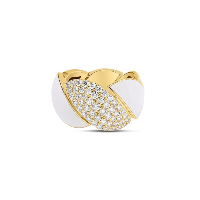 Roberto Coin San Marco 18K Yellow Gold 0.82cttw Diamond & White Enamel Ring - Ring Size 7