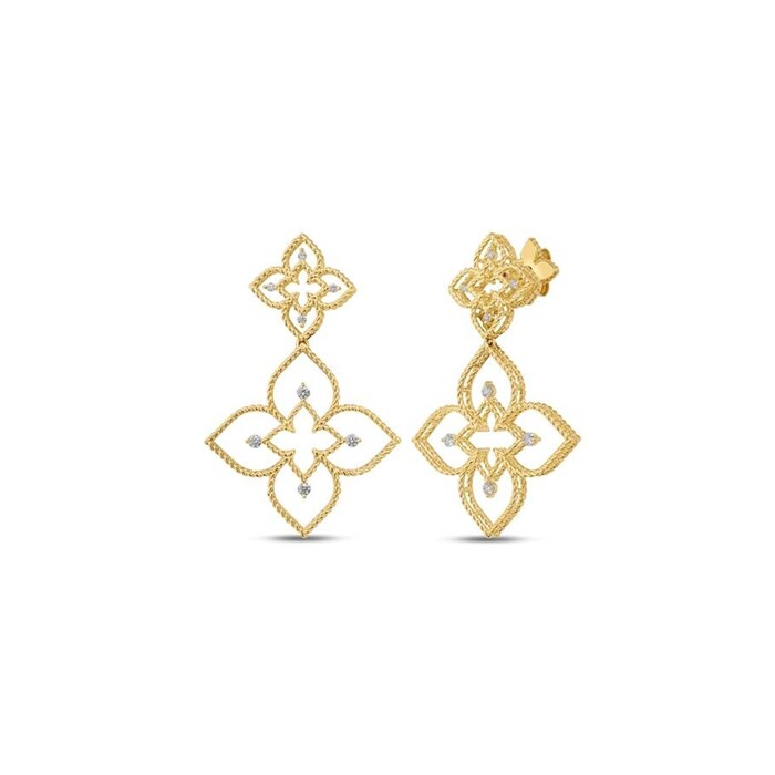 Roberto Coin Princess Flower Principessa 18K Yellow Gold 0.22cttw Diamond Drop Earrings