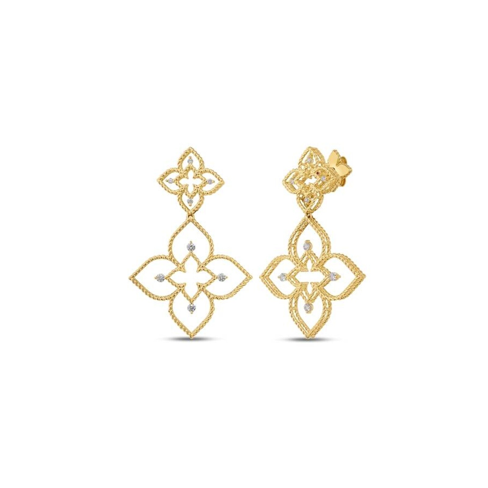 Roberto Coin Princess Flower Principessa 18K Yellow Gold 0.22cttw Diamond Drop Earrings