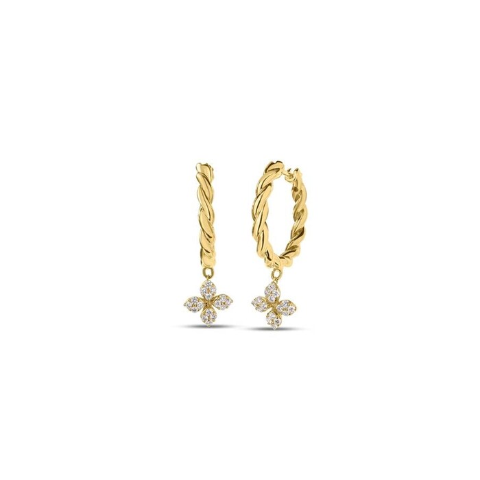 Roberto Coin Love In Verona 18K Yellow Gold 0.27cttw Diamond Twist Hoop Earrings