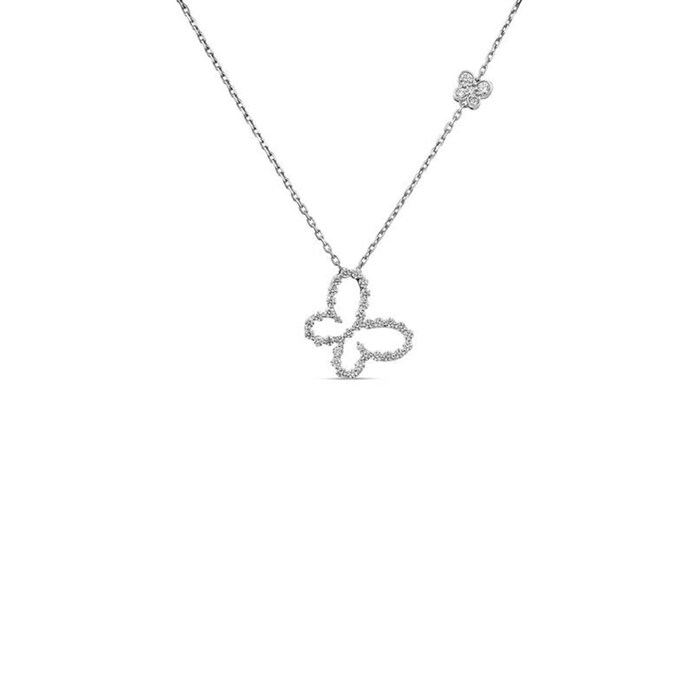Roberto Coin Jasmine 18K White Gold 0.20cttw Diamond Butterfly Outline Necklace