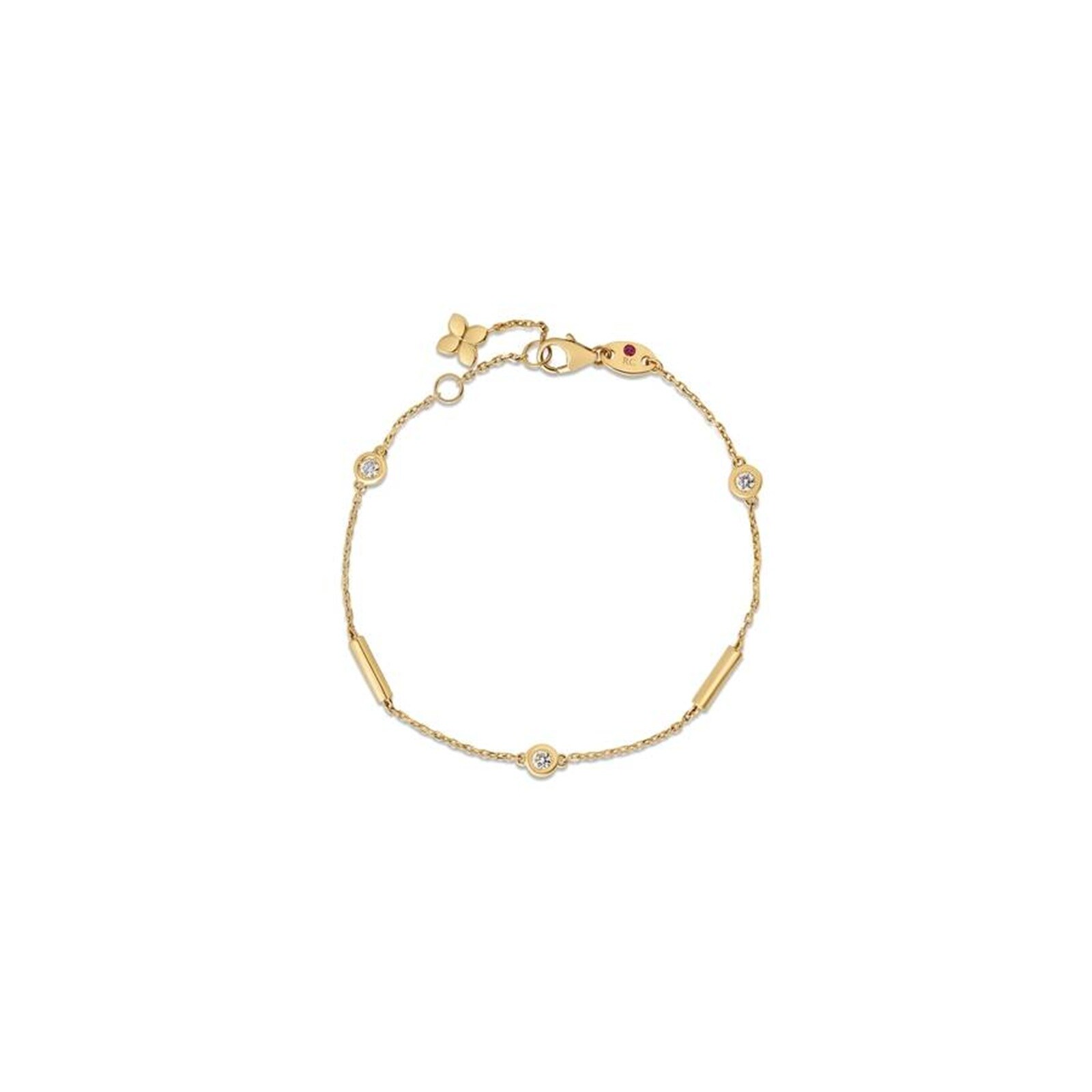 Roberto Coin Diamond By The Inch 18K Yellow Gold 0.16cttw Diamond Bezel Station Bracelet