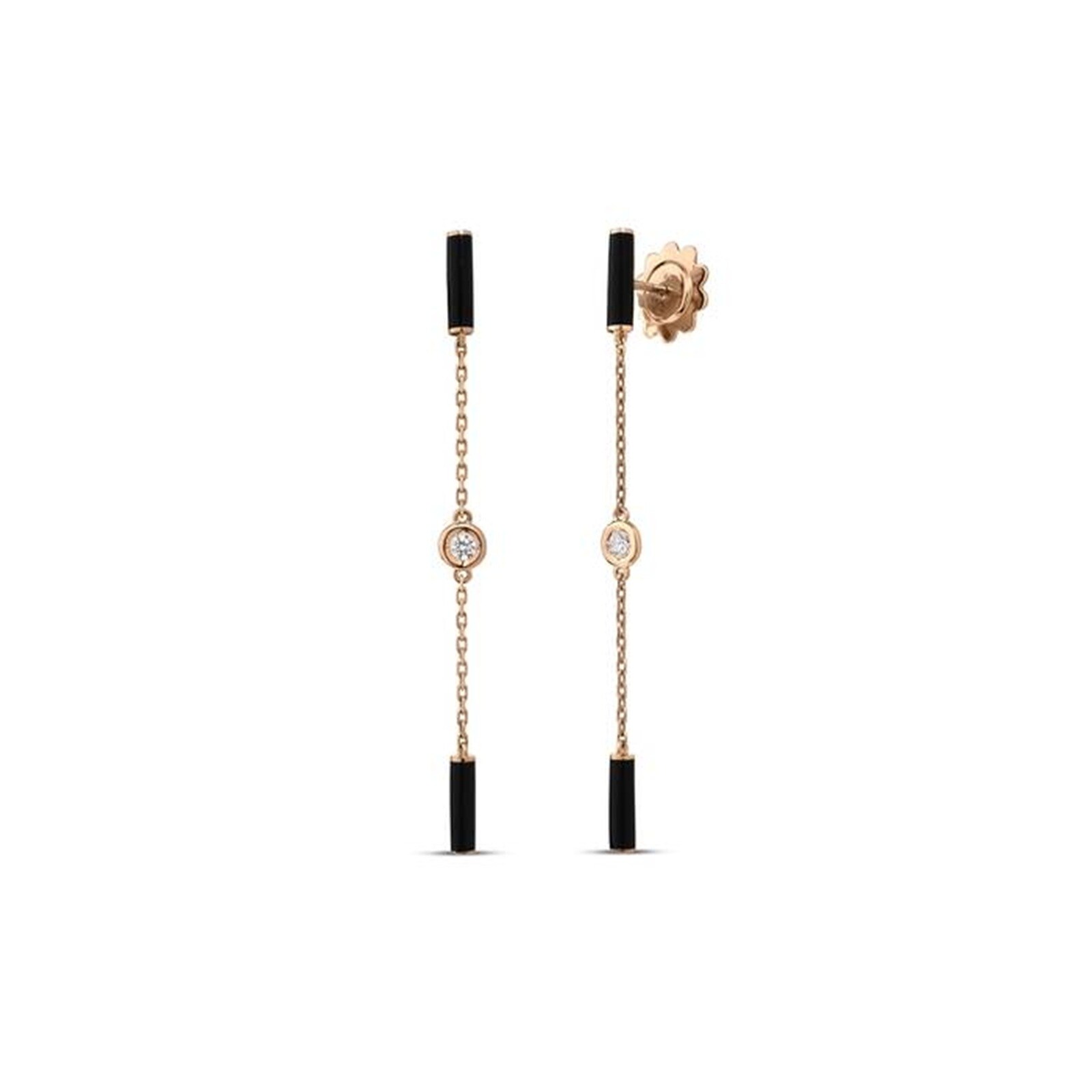 Roberto Coin Diamond By The Inch 18K Rose Gold 0.20cttw Diamond Bezel Station Drop Earrings