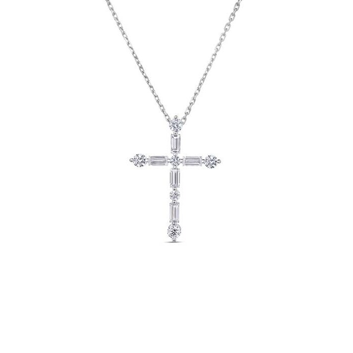 Roberto Coin Diamond Princess 18K White Gold 0.95cttw Diamond Cross Pendant Necklace
