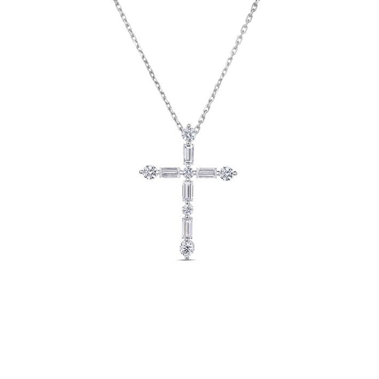 Roberto Coin Diamond Princess 18K White Gold 0.95cttw Diamond Cross Pendant Necklace
