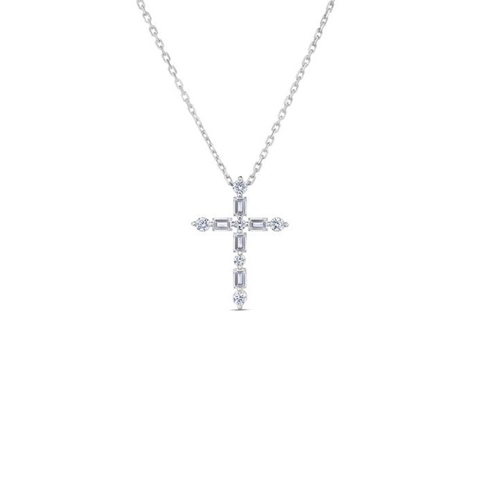 Roberto Coin Diamond Princess 18K White Gold 0.55cttw Diamond Cross Pendant Necklace