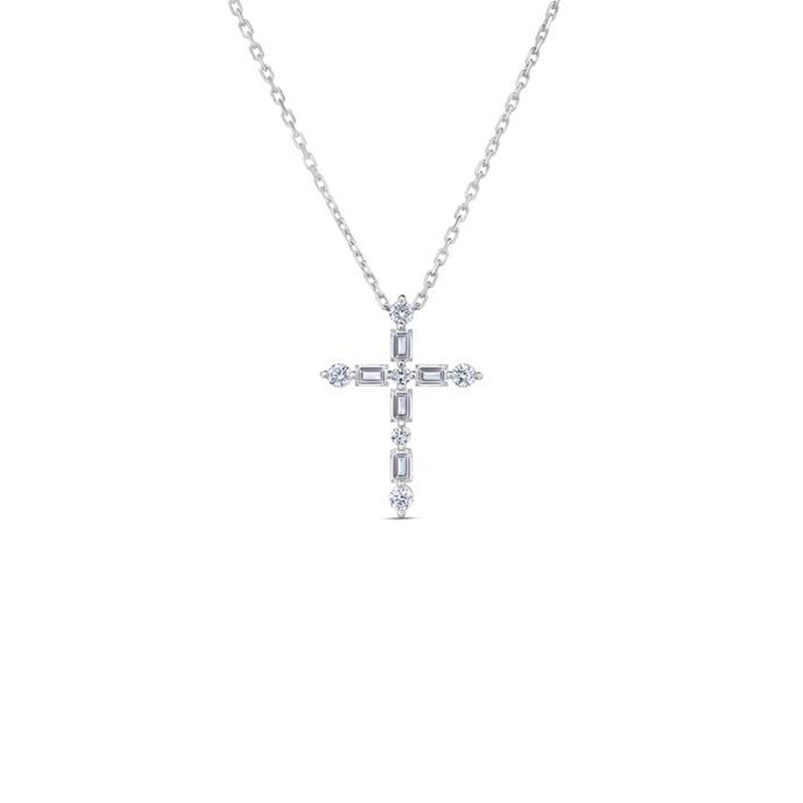 Roberto Coin Diamond Princess 18K White Gold 0.55cttw Diamond Cross Pendant Necklace