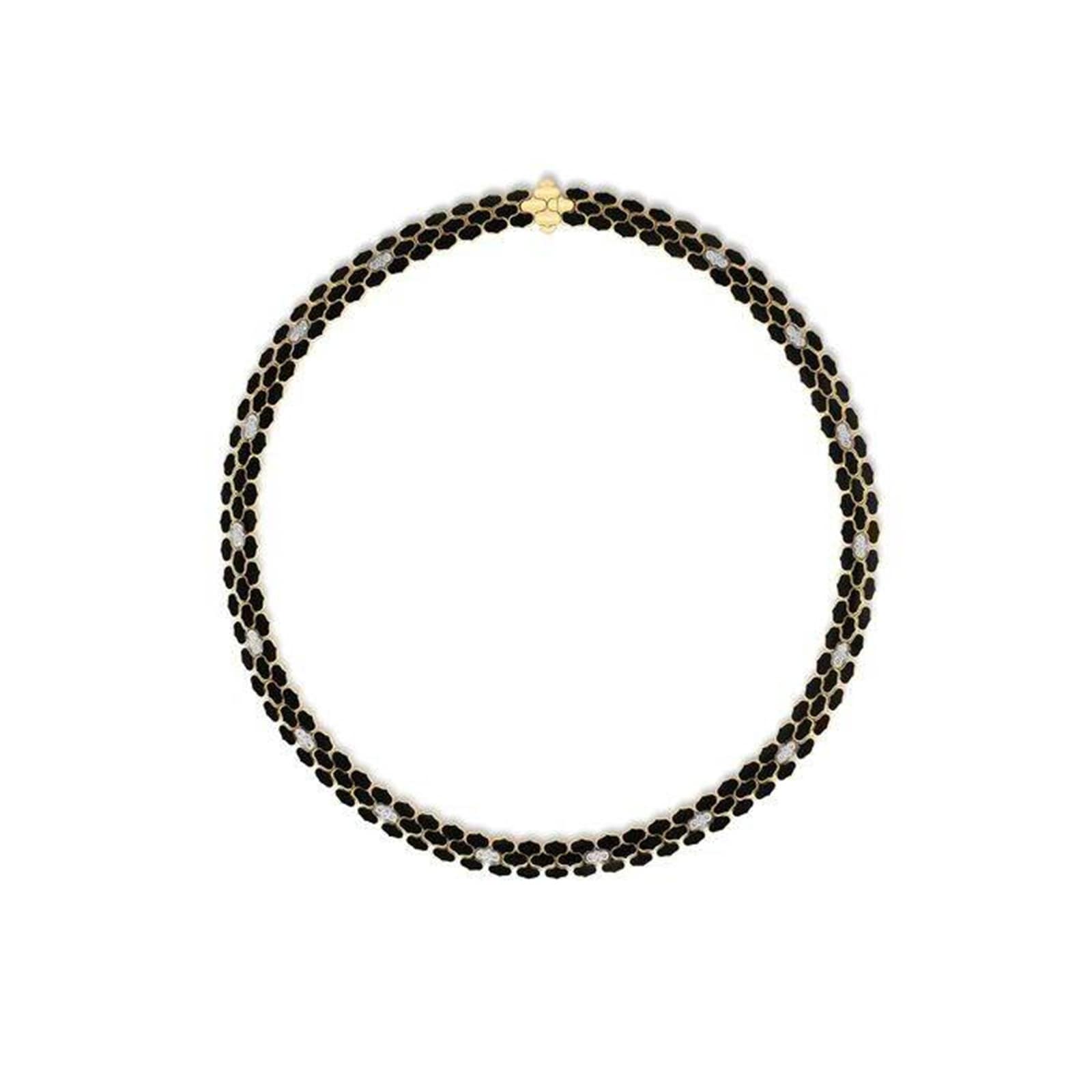 Roberto Coin Cobra 18K Yellow & White Gold 0.64cttw Diamond & Black Enamel Necklace