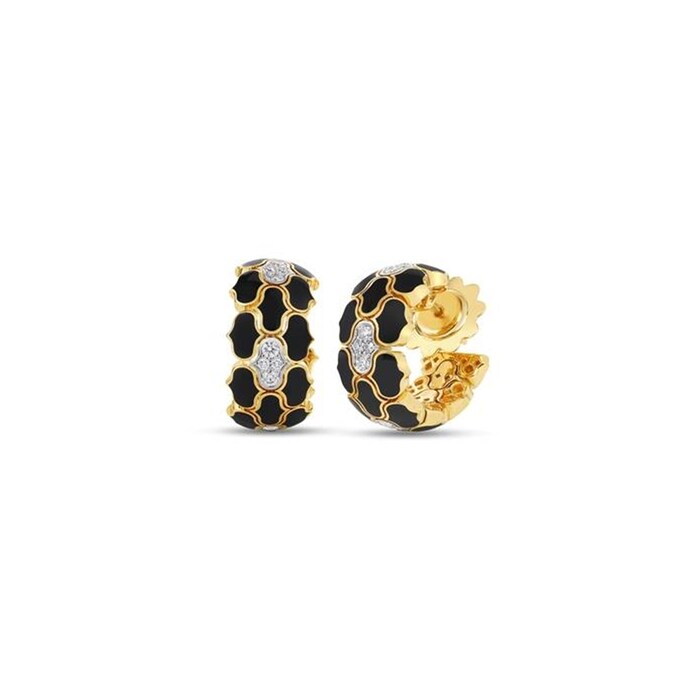 Roberto Coin Cobra 18K Yellow & White Gold 0.34cttw Diamond & Black Enamel Huggie Earrings