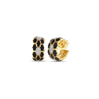 Roberto Coin Cobra 18K Yellow & White Gold 0.34cttw Diamond & Black Enamel Huggie Earrings