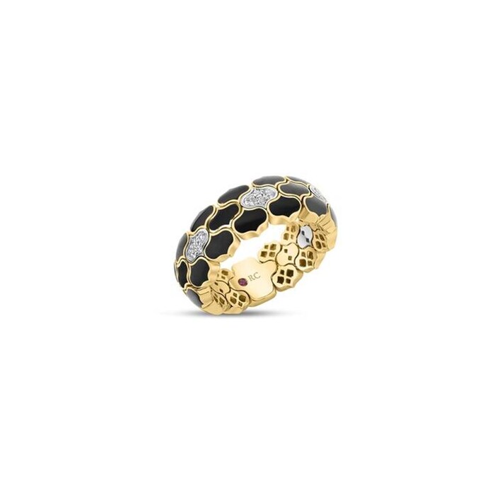 Roberto Coin Cobra 18K Yellow & White Gold 0.20cttw Diamond & Black Ring - Ring Size 6.5