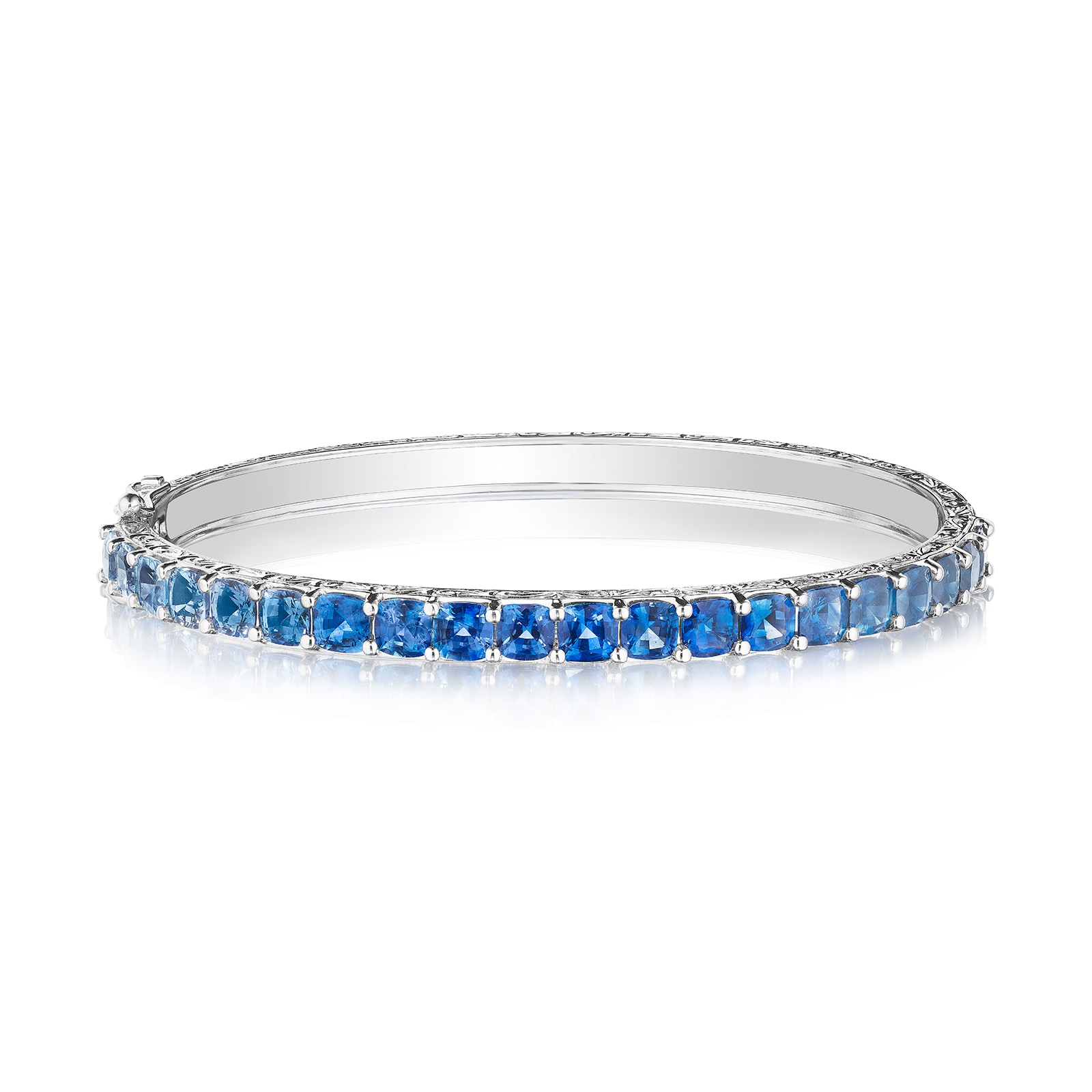 Penny Preville 18k White Gold 8.40cttw Cushion Cut Ombre Sapphire Bangle