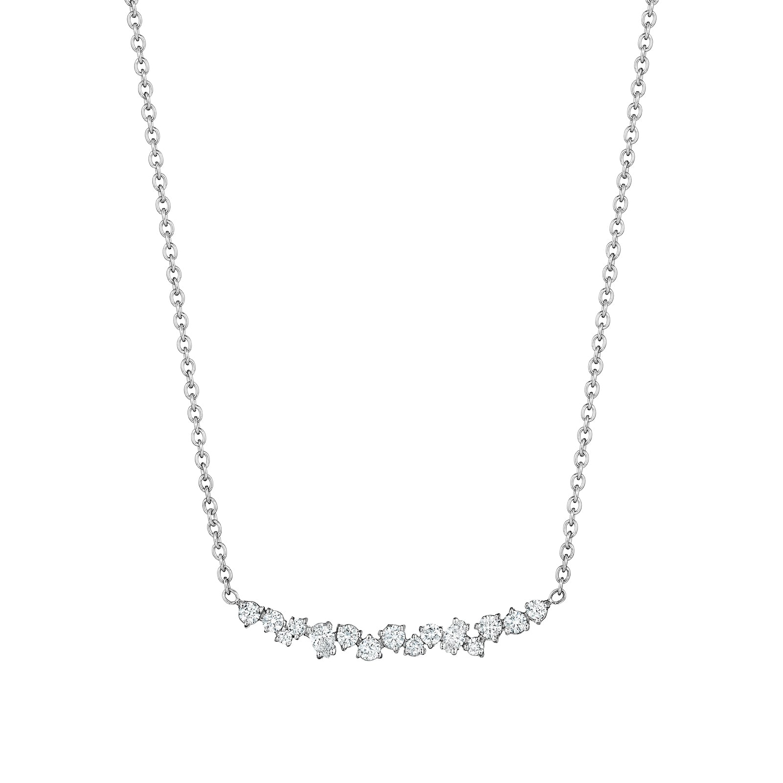 18k White Gold 0.57cttw Mixed Cut Diamond Stardust Cluster Bar Necklace