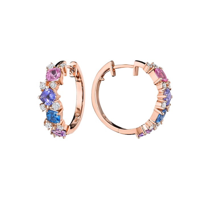 Penny Preville 18k Rose Gold 3.36cttw Sapphire and Diamond Watercolor Cluster Hoop Earrings