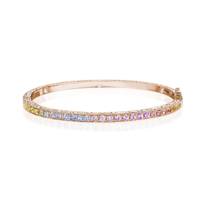 Penny Preville 18k Rose Gold 1.75cttw Rainbow Sapphire Watercolor Slim Bangle