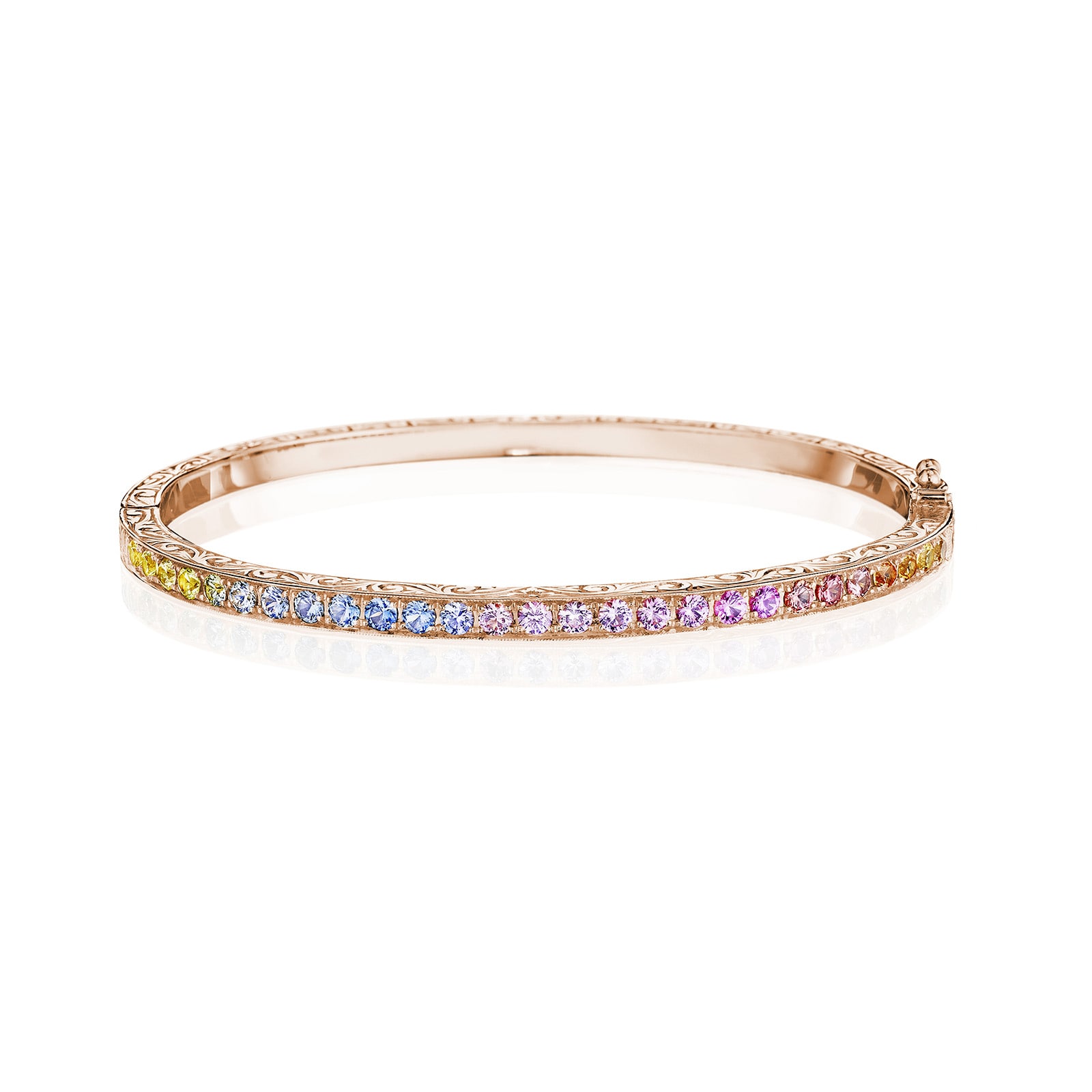 Penny Preville 18k Rose Gold 1.75cttw Rainbow Sapphire Watercolor Slim Bangle