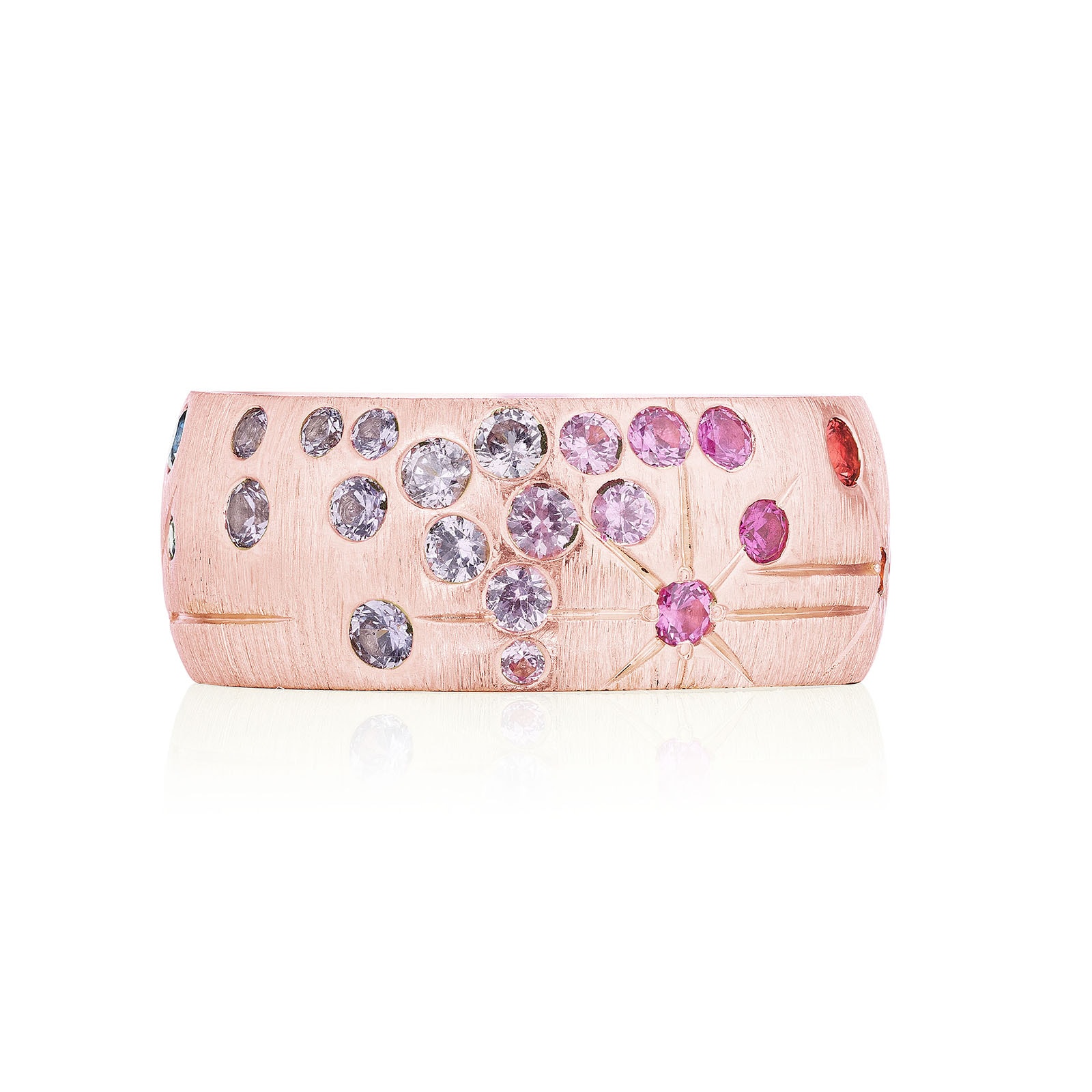 Penny Preville 18k Rose Gold 1.40cttw Rainbow Sapphire Galaxy 8mm Band Size 6.5