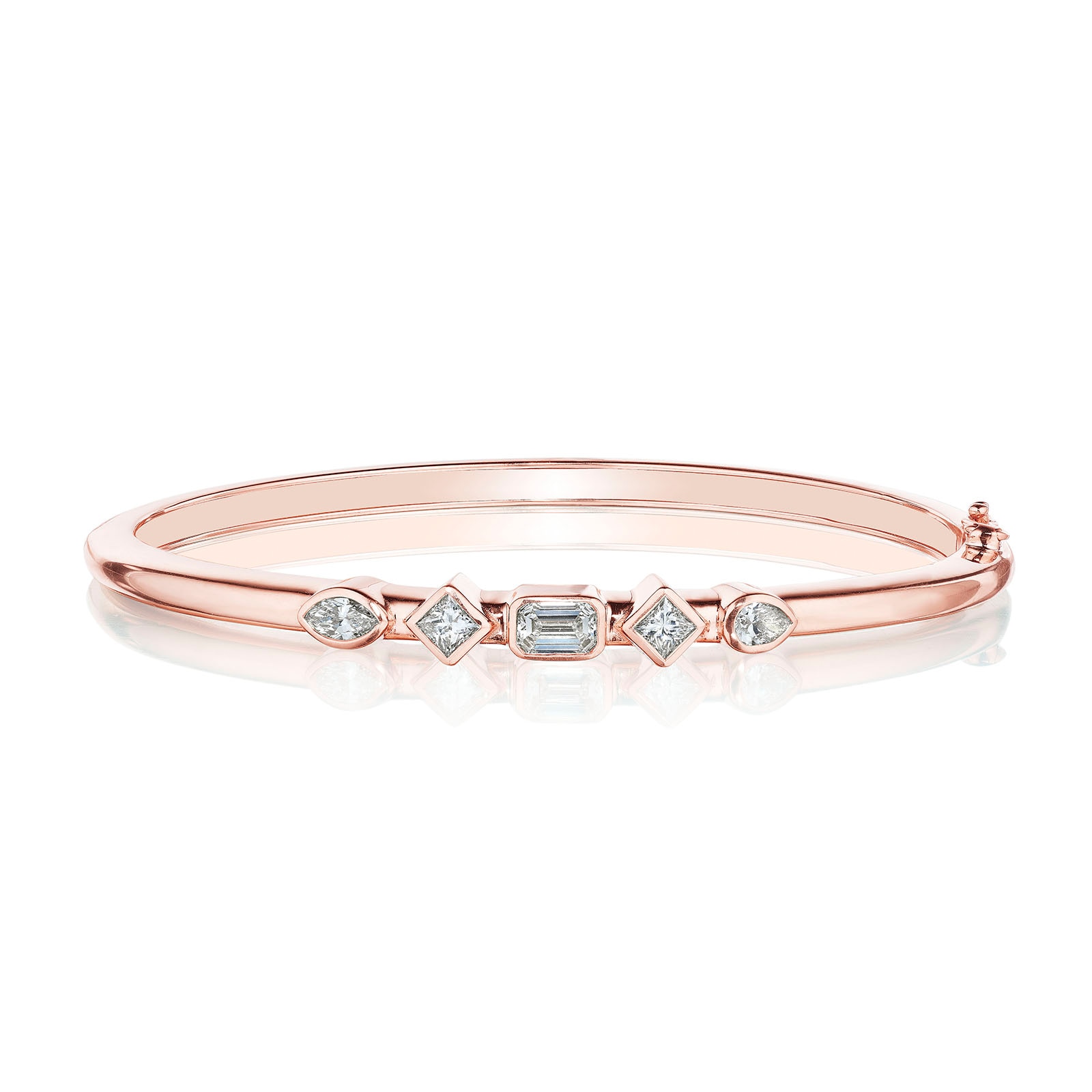 Penny Preville 18k Rose Gold 0.89cttw Mixed Cut Diamond 5 Tight Station Bangle Penny Preville 18k Rose Gold 0.89cttw Mixed Cut Diamond 5 Tight Station Bangle