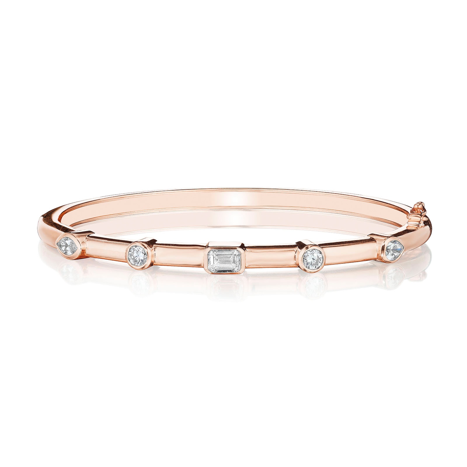 Penny Preville 18k Rose Gold 0.95cttw Mixed Cut Diamond 5 Spread Station Bangle Penny Preville 18k Rose Gold 0.95cttw Mixed Cut Diamond 5 Spread Station Bangle
