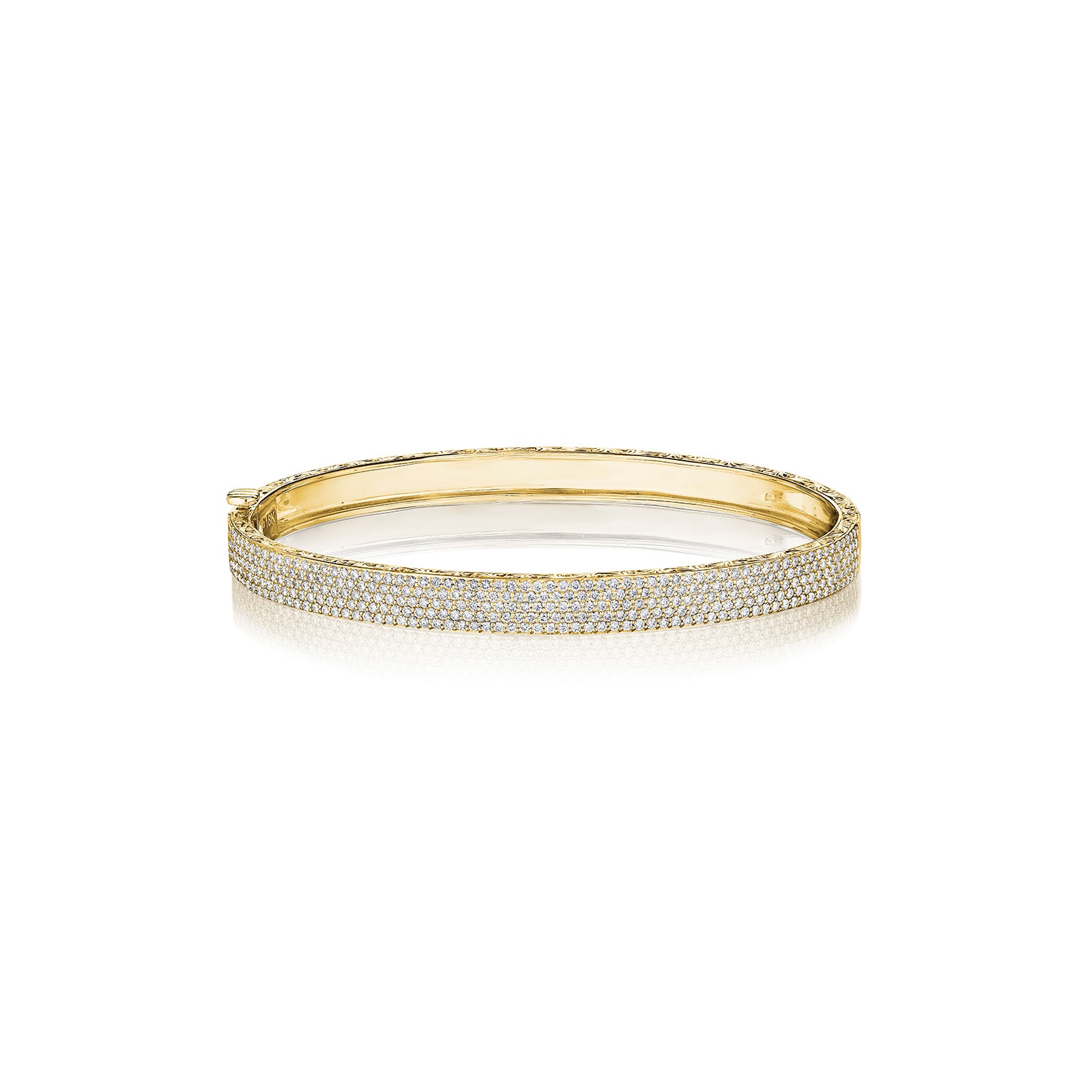 Penny Preville 18k Yellow Gold 1.75cttw Pave Diamond Deco 5 Row Straight Bangle 5mm Penny Preville 18k Yellow Gold 1.75cttw Pave Diamond Deco 5 Row Straight Bangle 5mm