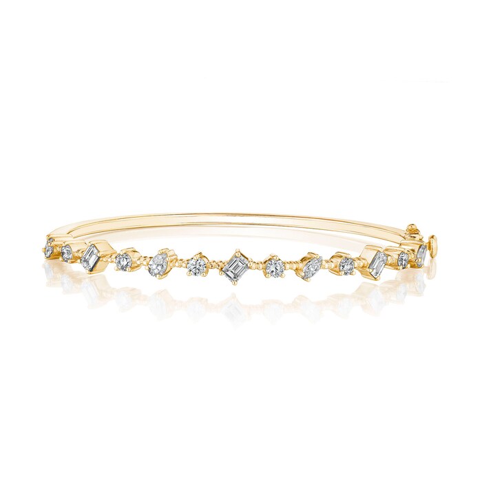 Penny Preville 18k Yellow Gold 1.69cttw Mixed Cut Diamond Deco Bangle