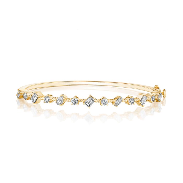 Penny Preville 18k Yellow Gold 1.69cttw Mixed Cut Diamond Deco Bangle