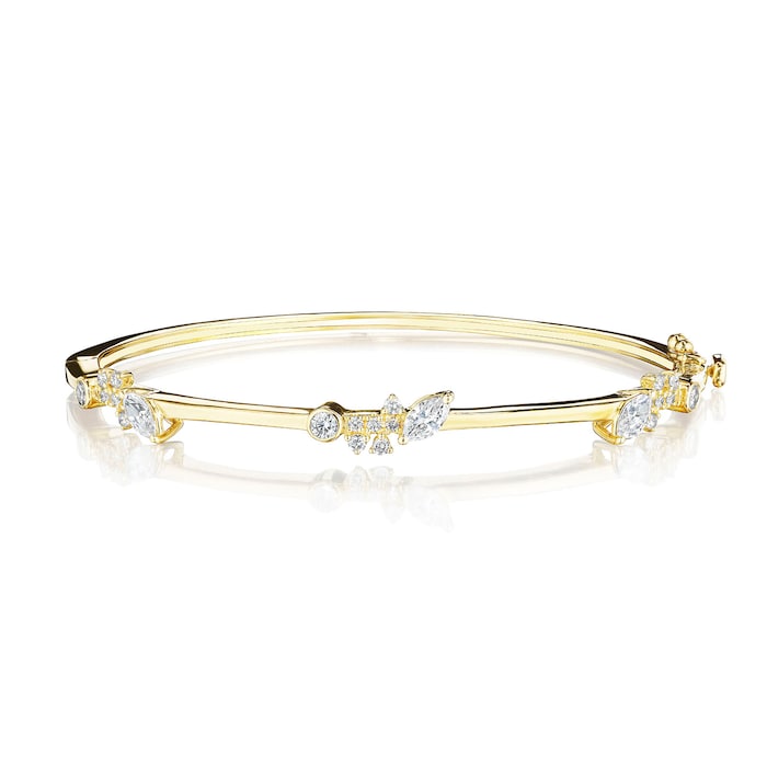 Penny Preville 18k Yellow Gold 1.08cttw Mixed Cut Diamond Triple Station Stardust Bangle