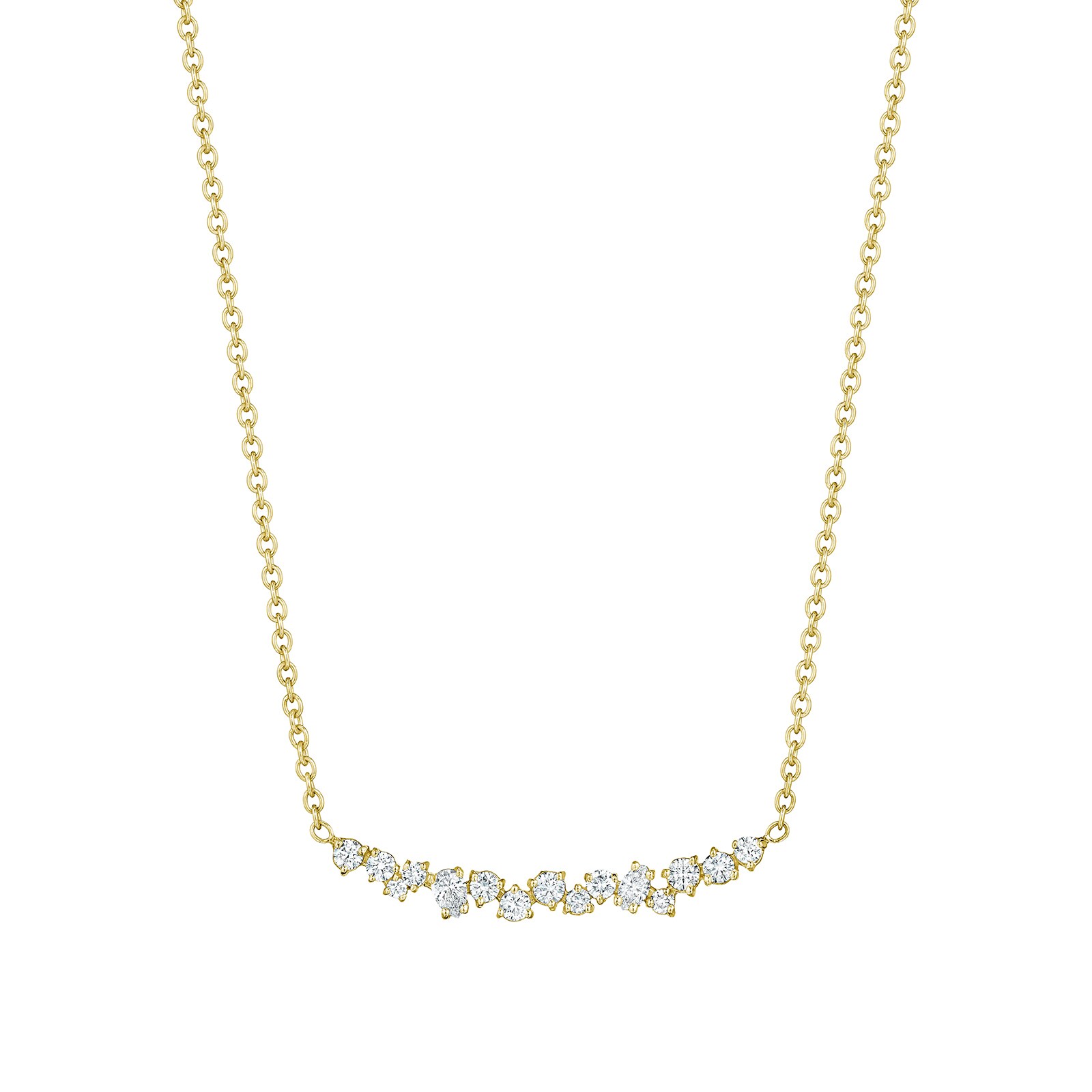Penny Preville 18k Yellow Gold 0.57cttw Mixed Cut Diamond Stardust Cluster Bar Necklace