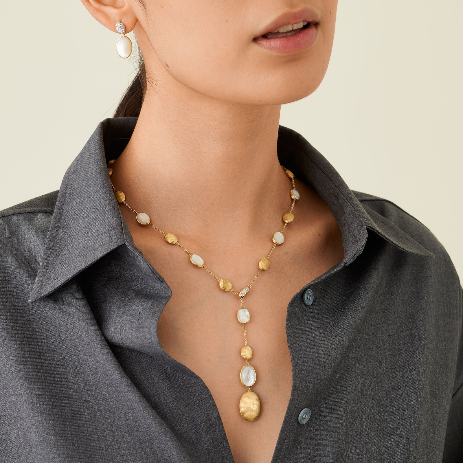 Marco Bicego 18K Yellow Gold Mother Of Pearl & 0.1ctw Diamond Necklace
