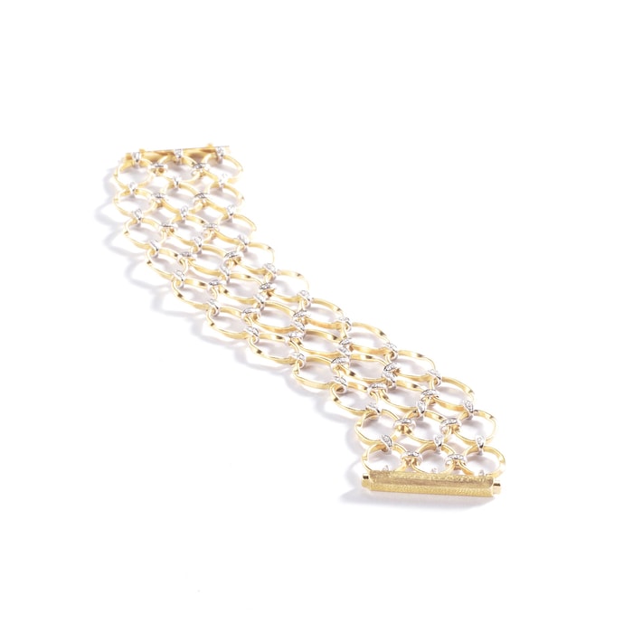 Marco Bicego 18k Yellow Gold Marrakech 0.83cttw Diamond 3 Row Oval Link Bracelet