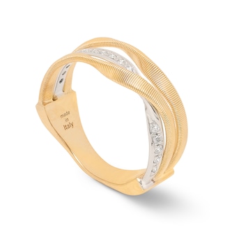 Marco Bicego 18k Yellow and White Gold 0.15cttw Marrakech Three Strand Twist Ring Size 7