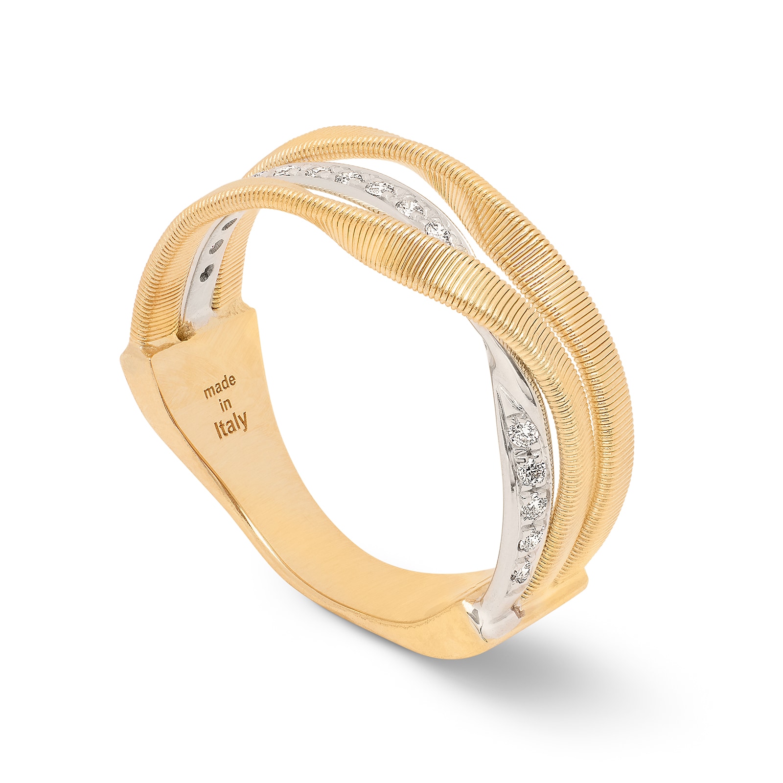Marco Bicego 18k Yellow and White Gold 0.15cttw Marrakech Three Strand Twist Ring Size 7