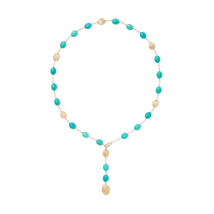 Marco Bicego 18K Yellow Gold Siviglia Gold & Turquoise 0.10cttw Diamond Lariat Necklace