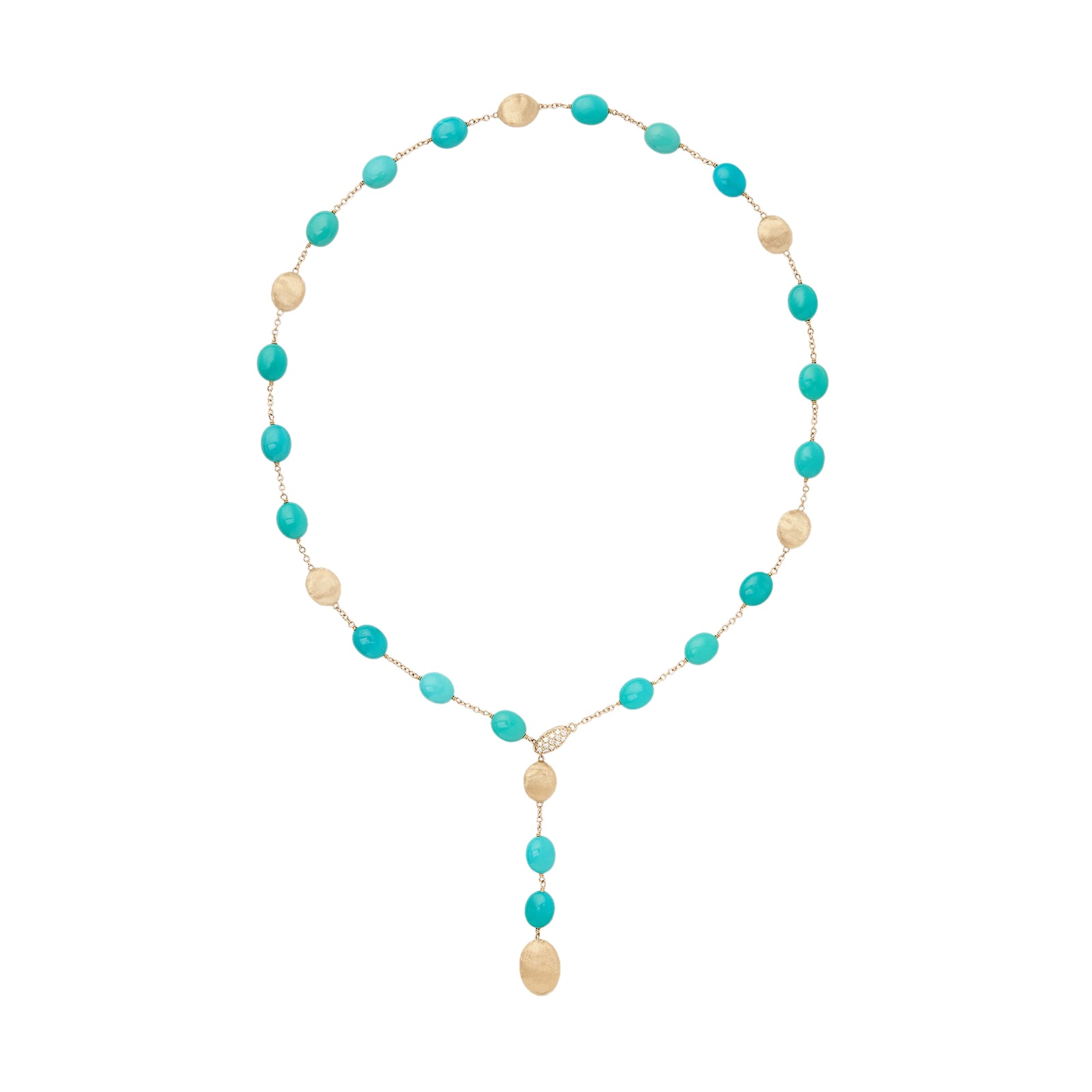 Marco Bicego 18K Yellow Gold Siviglia Gold & Turquoise 0.10cttw Diamond Lariat Necklace
