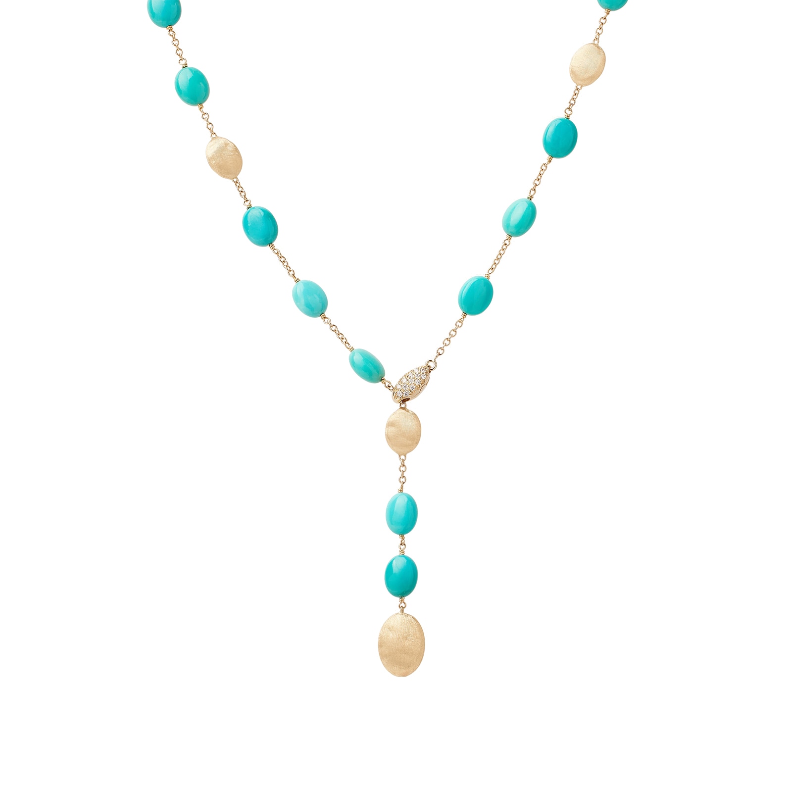 Marco Bicego 18K Yellow Gold Siviglia Gold & Turquoise 0.10cttw Diamond Lariat Necklace