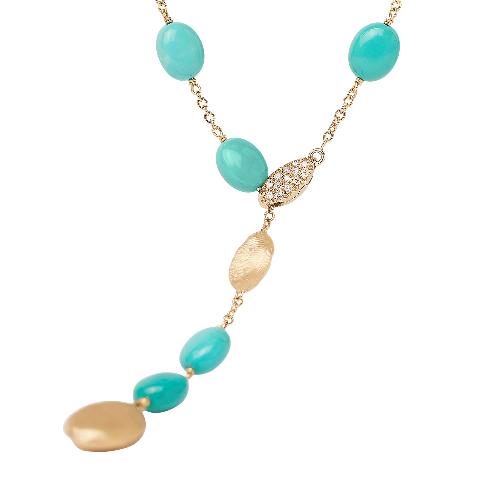 Marco Bicego 18K Yellow Gold Siviglia Gold & Turquoise 0.10cttw Diamond Lariat Necklace