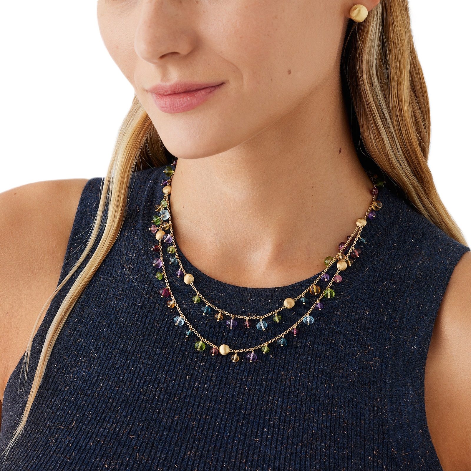 Marco Bicego 18K Yellow Gold Africa Multi Stone 2 Strand Necklace