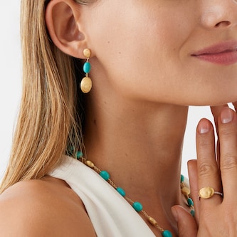 Marco Bicego 18K Yellow Gold Siviglia Turquoise 3 Drop Earrings