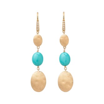 Marco Bicego 18K Yellow Gold Siviglia Gold & Turquoise 3 Drop 0.06cttw Diamond Earrings