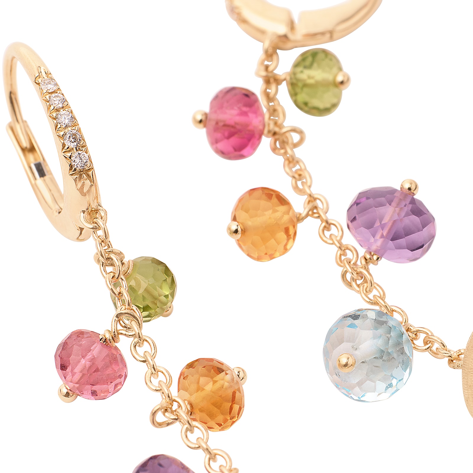 Marco Bicego 18K Yellow Gold Africa Multistone & 0.07cttw Diamond Drop Earrings