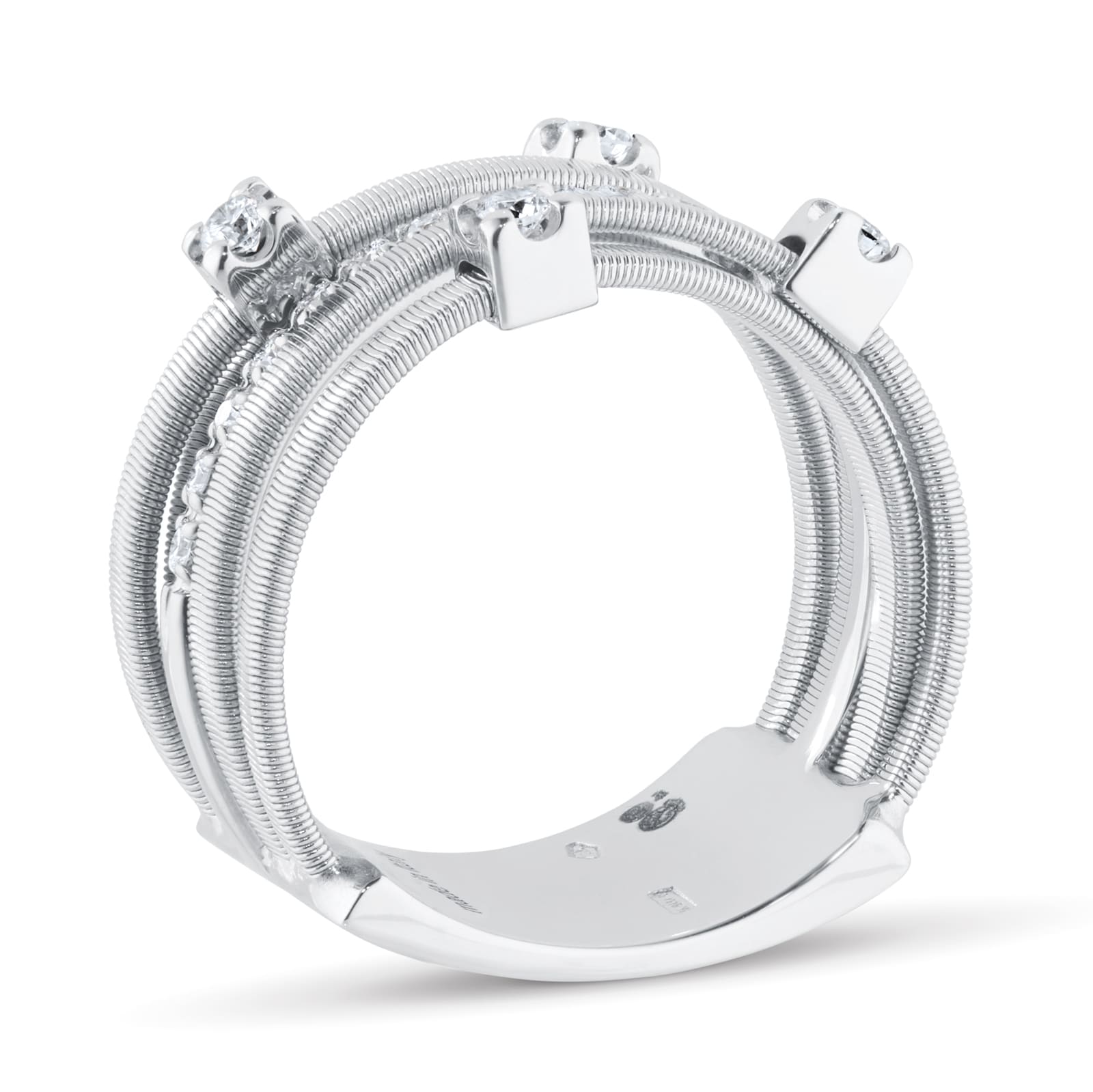 Marco Bicego 18ct White Gold Goa Collection Five Strand Diamond & Pave Ring - Ring Size I