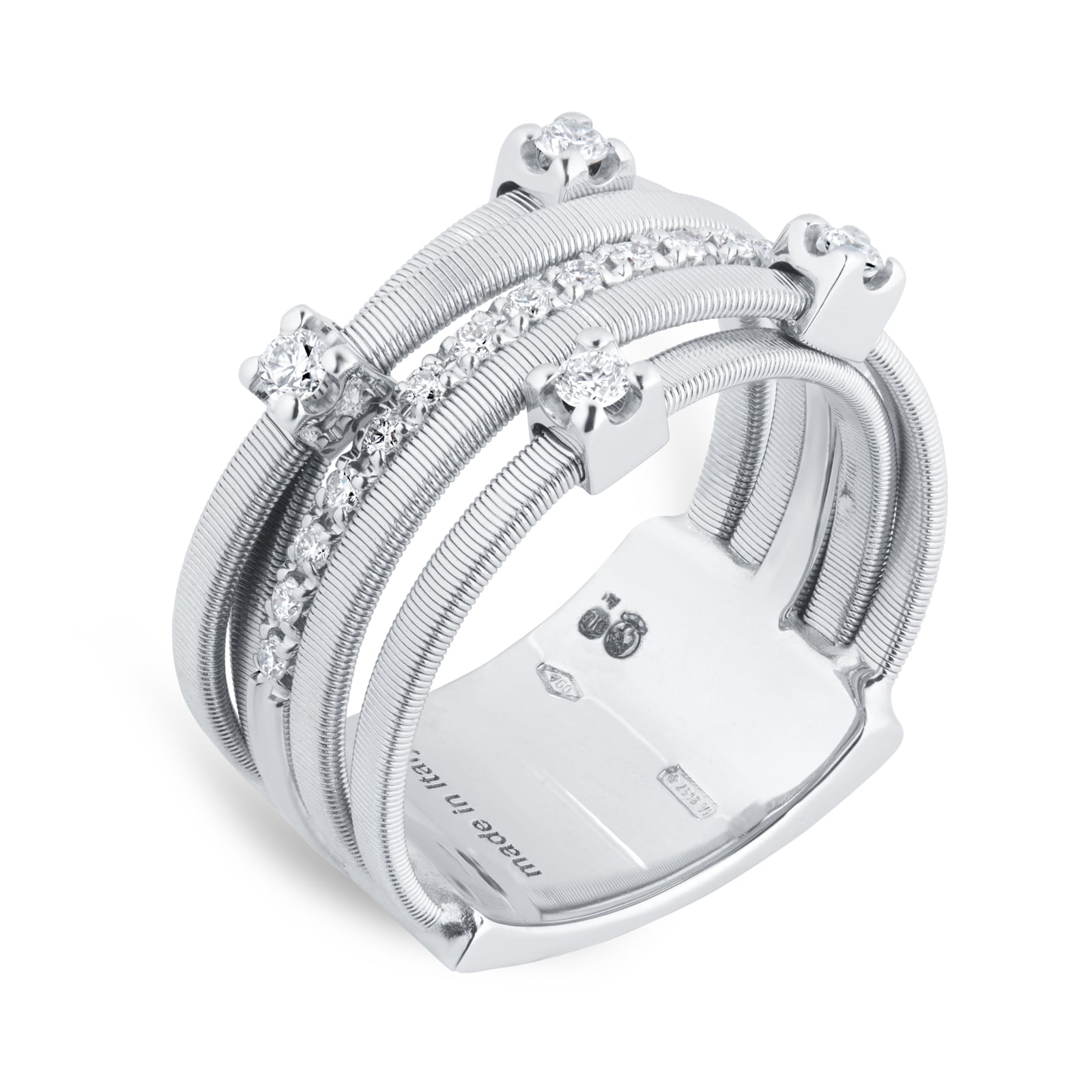 Marco Bicego 18ct White Gold Goa Collection Five Strand Diamond & Pave Ring - Ring Size I