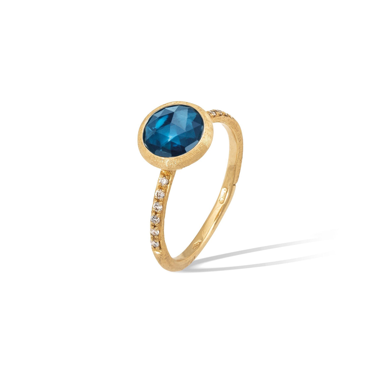 18ct Yellow Gold Jaipur Colour Collection Diamond & London Blue Topaz Stacking Ring - Ring Size L