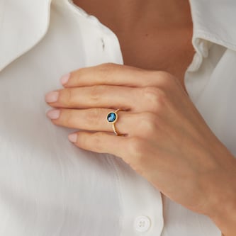 Marco Bicego 18ct Yellow Gold Jaipur Colour Collection Diamond & London Blue Topaz Stacking Ring Marco Bicego 18ct Yellow Gold Jaipur Colour Collection Diamond & London Blue Topaz Stacking Ring