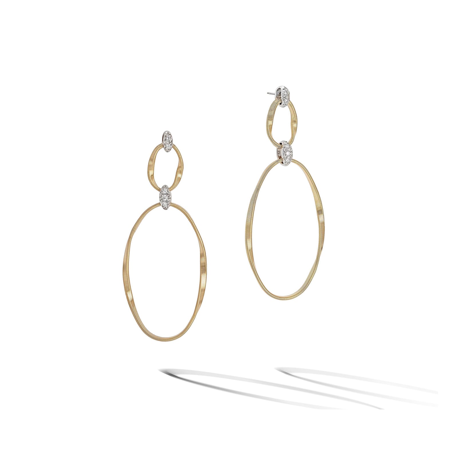 Marco Bicego 18ct Yellow Gold Marrakech Onde Collection Diamond Flat Link Drop Earrings