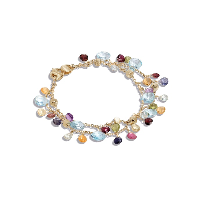 Marco Bicego 18ct Yellow Gold Paradise Collection Blue Topaz & Mixed Gemstone Double Strand Bracelet