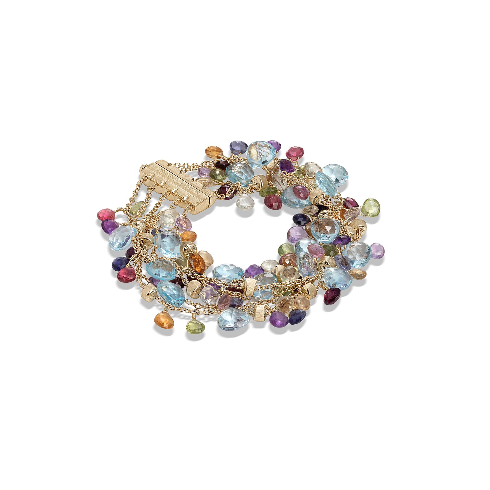Marco Bicego 18k Yellow Gold Paradise 3 Row Mixed Gemstone Dangle Bracelet Marco Bicego 18k Yellow Gold Paradise 3 Row Mixed Gemstone Dangle Bracelet